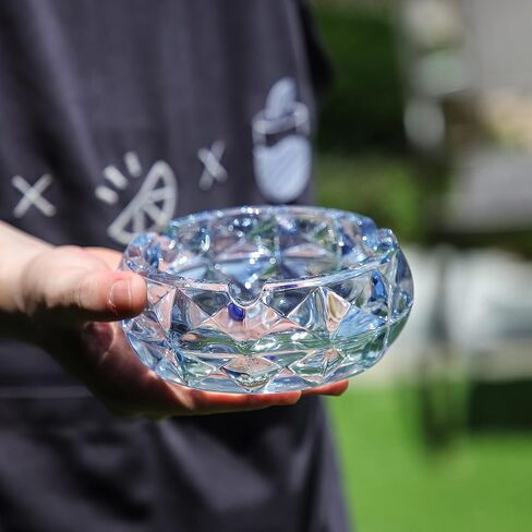 TOSSOW Glass Ashtray, Grey Round Glass Diamond Ashtray for Cigarette, Outside Inside Home Elegant Crystal Ashtray Decoration(4.7 inch*1.8 inch） in Saudi Arabia