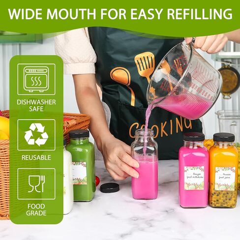 12 oz Glass Bottles with Lids 12Pack, 360ml Glass Bottles for Juicing, Water, Kombucha - Portable Glass Juice Bottles with Lids 12 oz (12fl.oz, Set of 12) in Saudi Arabia