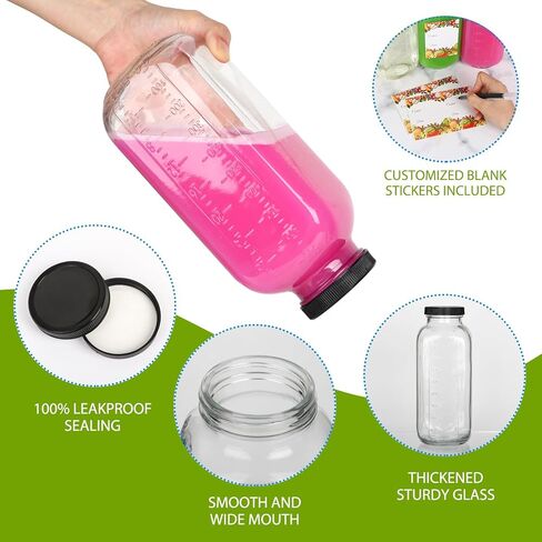 زجاجات زجاجية سعة 12 أونصة مع أغطية 12 عبوة، زجاجات زجاجية سعة 360 مل للعصير والماء والكومبوتشا - زجاجات عصير زجاجية محمولة بأغطية سعة 12 أونصة (12 أونصة سائلة، مجموعة من 12) in Kuwait