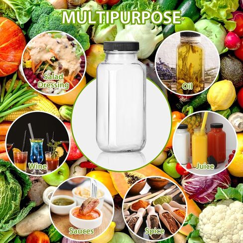 12 oz Glass Bottles with Lids 12Pack, 360ml Glass Bottles for Juicing, Water, Kombucha - Portable Glass Juice Bottles with Lids 12 oz (12fl.oz, Set of 12) in Saudi Arabia