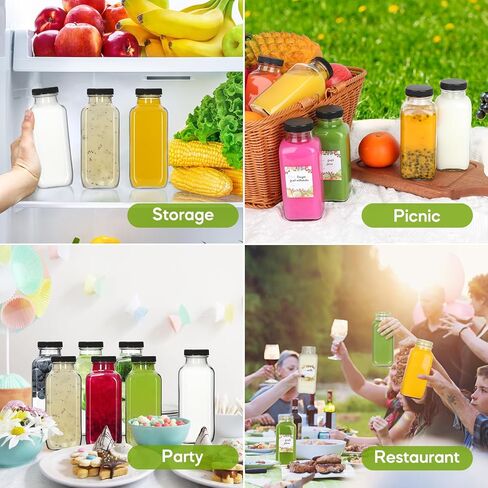 12 oz Glass Bottles with Lids 12Pack, 360ml Glass Bottles for Juicing, Water, Kombucha - Portable Glass Juice Bottles with Lids 12 oz (12fl.oz, Set of 12) in Saudi Arabia