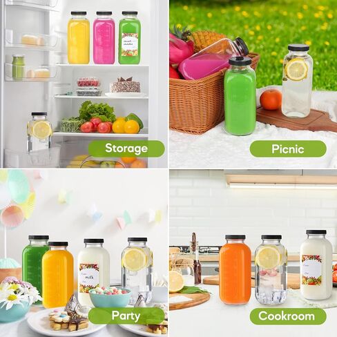 زجاجات زجاجية سعة 12 أونصة مع أغطية 12 عبوة، زجاجات زجاجية سعة 360 مل للعصير والماء والكومبوتشا - زجاجات عصير زجاجية محمولة بأغطية سعة 12 أونصة (12 أونصة سائلة، مجموعة من 12) in Kuwait