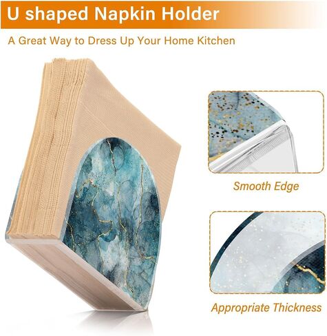 Napkin Holder Acrylic Napkin Holder for Table Kitchen Party Restaurant U Shaped Upright Napkin Dispenser Organizer Marble Blue in Saudi Arabia