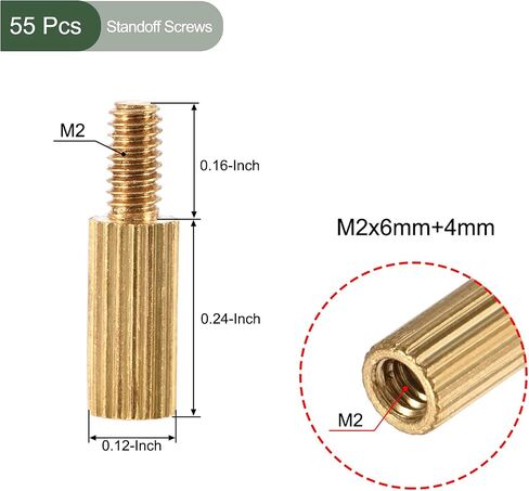 55 قطعة من براغي M2 من YOKIVE، مواضع PCB مخرشة بالنحاس، تحافظ على ثبات الارتفاع، رائعة للوحة الأم (لون ذهبي، 6 مم + 4 مم) in Saudi Arabia