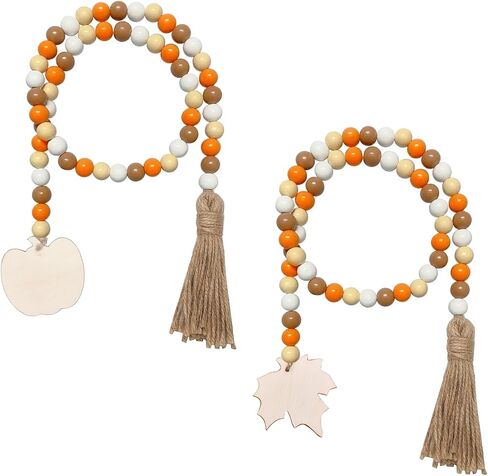 قطعتان من زخارف إكليل الخرز الخشبي الخريفي مع شرابات، وديكور عيد الشكر مع قرع أوراق القيقب، وديكور صينية متدرجة الخريف، وزخارف معلقة على الحائط، وزينة عيد الشكر للهالوين 42.6 بوصة in Kuwait