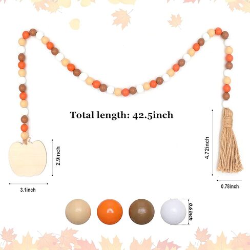 قطعتان من زخارف إكليل الخرز الخشبي الخريفي مع شرابات، وديكور عيد الشكر مع قرع أوراق القيقب، وديكور صينية متدرجة الخريف، وزخارف معلقة على الحائط، وزينة عيد الشكر للهالوين 42.6 بوصة in Kuwait