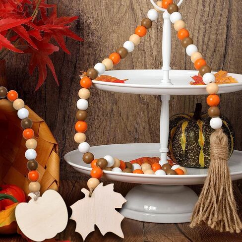 قطعتان من زخارف إكليل الخرز الخشبي الخريفي مع شرابات، وديكور عيد الشكر مع قرع أوراق القيقب، وديكور صينية متدرجة الخريف، وزخارف معلقة على الحائط، وزينة عيد الشكر للهالوين 42.6 بوصة in Kuwait