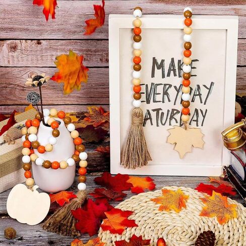 قطعتان من زخارف إكليل الخرز الخشبي الخريفي مع شرابات، وديكور عيد الشكر مع قرع أوراق القيقب، وديكور صينية متدرجة الخريف، وزخارف معلقة على الحائط، وزينة عيد الشكر للهالوين 42.6 بوصة in Kuwait