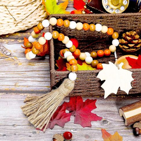 قطعتان من زخارف إكليل الخرز الخشبي الخريفي مع شرابات، وديكور عيد الشكر مع قرع أوراق القيقب، وديكور صينية متدرجة الخريف، وزخارف معلقة على الحائط، وزينة عيد الشكر للهالوين 42.6 بوصة in Kuwait