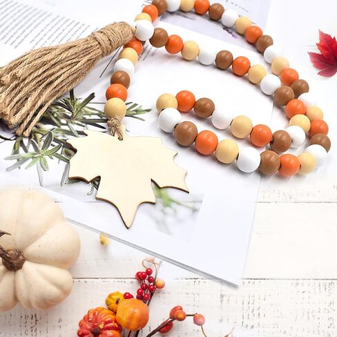 قطعتان من زخارف إكليل الخرز الخشبي الخريفي مع شرابات، وديكور عيد الشكر مع قرع أوراق القيقب، وديكور صينية متدرجة الخريف، وزخارف معلقة على الحائط، وزينة عيد الشكر للهالوين 42.6 بوصة in Kuwait