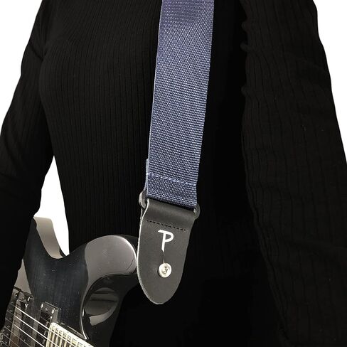Perri's Leathers Ltd - حزام جيتار - نايلون - أزرق داكن - أطراف جلدية - قابلة للتعديل - للجيتار الصوتي/الكهربائي/الباس (NWS20-94) in Kuwait
