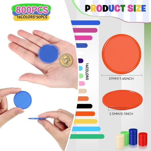 800 Pcs Plastic Poker Chips 1.45 Inch Game Chips Bulk Poker Card Game Chips 16 Colors Bingo Chips Blank Counting Chips for Adults Poker Game Counters Learning Math Counting Game Play in Saudi Arabia