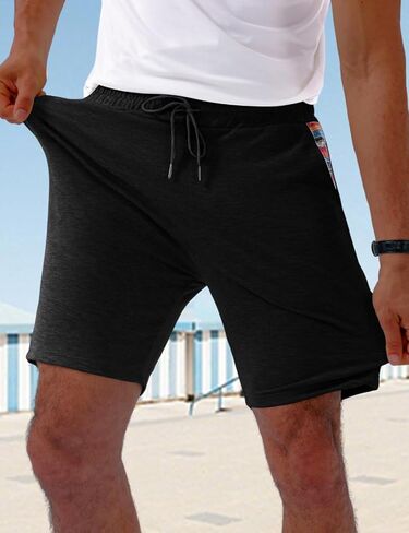 Men's Casual Drawstring Shorts Running Fitness Exercise&Gym - Beach Stretch Colored Shorts-Slim Fit Shorts in Saudi Arabia