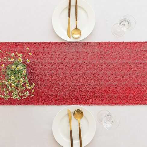 YUHX 12" x 72" Pink Sequin Table Runner, Glitter Sparkle Pink Table Runner Rectangle for Birthday Wedding, Bridal & Baby Shower Party Supplies Decorations (Pink, 1 Pack) in Saudi Arabia