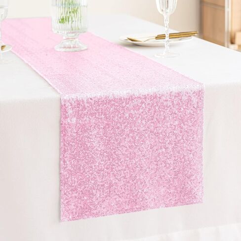 YUHX 12" x 72" Pink Sequin Table Runner, Glitter Sparkle Pink Table Runner Rectangle for Birthday Wedding, Bridal & Baby Shower Party Supplies Decorations (Pink, 1 Pack) in Saudi Arabia