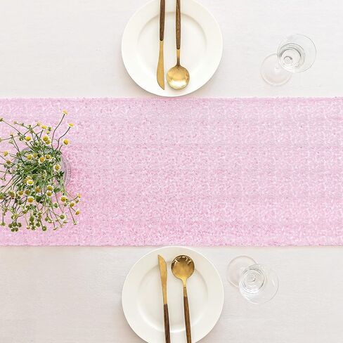 YUHX 12" x 72" Pink Sequin Table Runner, Glitter Sparkle Pink Table Runner Rectangle for Birthday Wedding, Bridal & Baby Shower Party Supplies Decorations (Pink, 1 Pack) in Saudi Arabia