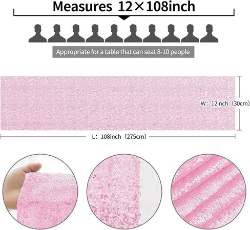 YUHX 12" x 72" Pink Sequin Table Runner, Glitter Sparkle Pink Table Runner Rectangle for Birthday Wedding, Bridal & Baby Shower Party Supplies Decorations (Pink, 1 Pack) in Saudi Arabia