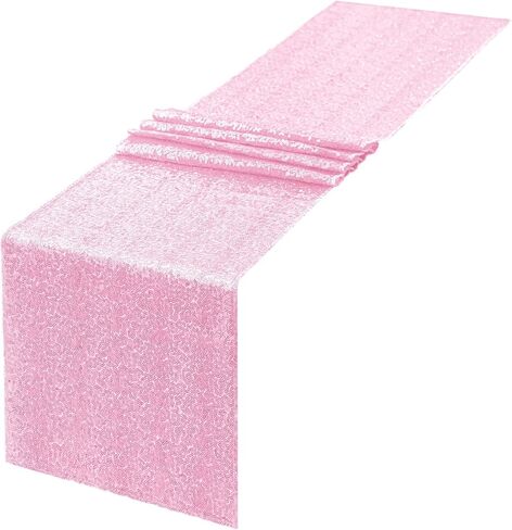 YUHX 12" x 72" Pink Sequin Table Runner, Glitter Sparkle Pink Table Runner Rectangle for Birthday Wedding, Bridal & Baby Shower Party Supplies Decorations (Pink, 1 Pack) in Saudi Arabia