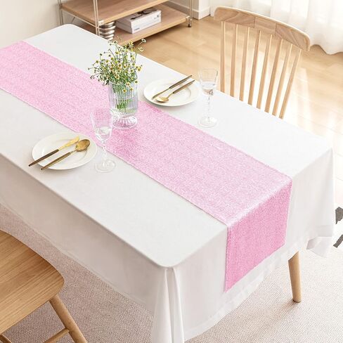 YUHX 12" x 72" Pink Sequin Table Runner, Glitter Sparkle Pink Table Runner Rectangle for Birthday Wedding, Bridal & Baby Shower Party Supplies Decorations (Pink, 1 Pack) in Saudi Arabia