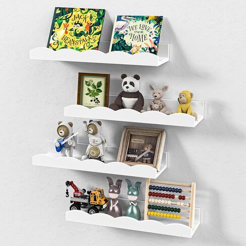 NiHome Wood Nursery Book Shelves 4PCS, Floating Shelves for Wall, Cloud Shape Wall Shelves, Kids Bookshelf, Book Shelf Kids Bedroom, Perfect for Books, Toys, Photo Frames, Etc in Saudi Arabia