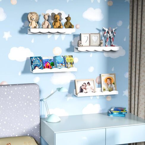 NiHome Wood Nursery Book Shelves 4PCS, Floating Shelves for Wall, Cloud Shape Wall Shelves, Kids Bookshelf, Book Shelf Kids Bedroom, Perfect for Books, Toys, Photo Frames, Etc in Saudi Arabia