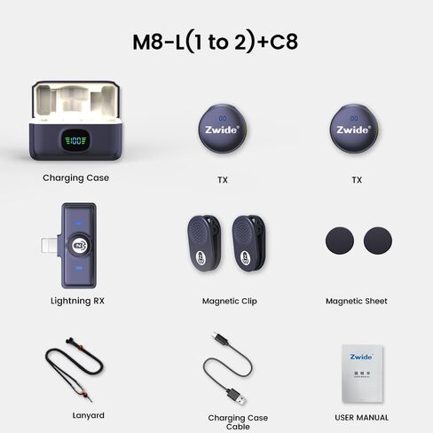 Wireless Lavalier Microphone M8-C(1to1), Noise Cancellation & Reverberation, Playback without Pull Out, Compact Mini Lapel Mics with Detachable Magnetic Clip for Android Phones/PC/USB-C Port in Saudi Arabia