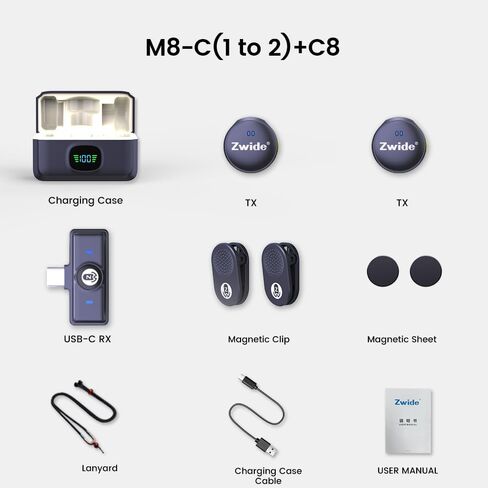 Wireless Lavalier Microphone M8-C(1to1), Noise Cancellation & Reverberation, Playback without Pull Out, Compact Mini Lapel Mics with Detachable Magnetic Clip for Android Phones/PC/USB-C Port in Saudi Arabia