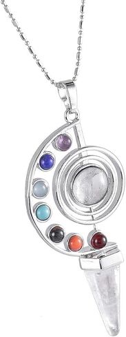 Nupuyai 7 Chakra Stone Beads Pendant Necklace for Women Men, Unique Hexagonal Point Healing Crystal Pendulum for Reiki Divination in Saudi Arabia