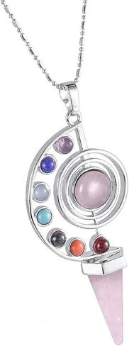 Nupuyai 7 Chakra Stone Beads Pendant Necklace for Women Men, Unique Hexagonal Point Healing Crystal Pendulum for Reiki Divination in Saudi Arabia