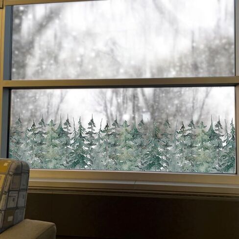 Static Window Film Privacy, Double Sided Window Cling Sticker, Anti UV Glass Film for Christmas Decoration, Winter Snowy Forest Border T061 in Saudi Arabia