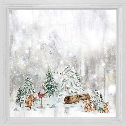 Static Window Film Privacy, Double Sided Window Cling Sticker, Anti UV Glass Film for Christmas Decoration, Winter Snowy Forest Border T061 in Saudi Arabia