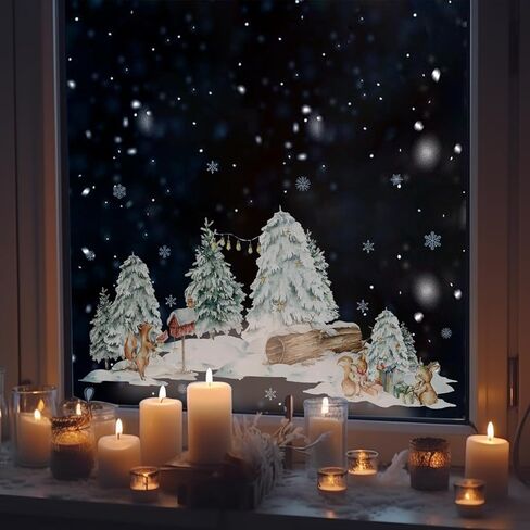 Static Window Film Privacy, Double Sided Window Cling Sticker, Anti UV Glass Film for Christmas Decoration, Winter Snowy Forest Border T061 in Saudi Arabia