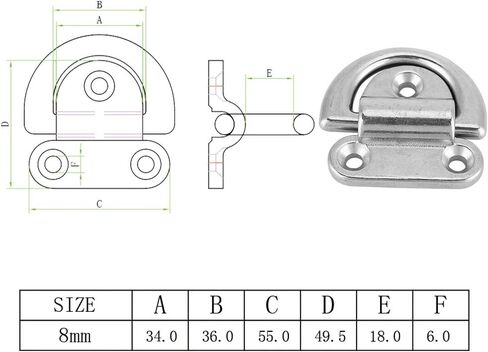 Alomejor D Ring Boat Folding Pad 316 Grade Stainless Steel Material Tie Down Cleat(4 Pcs 8mm) in Saudi Arabia
