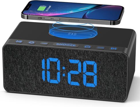 BUFFBEE Digital Alarm Clock FM Radio - 10W Fast Wireless Charger Station & USB Port - 5 Wake Up Sounds, Volume Control, Full Brightness Dimmer for Bedroom in Kuwait