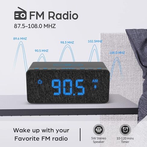 BUFFBEE Digital Alarm Clock FM Radio - 10W Fast Wireless Charger Station & USB Port - 5 Wake Up Sounds, Volume Control, Full Brightness Dimmer for Bedroom in Kuwait