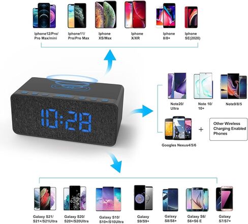 BUFFBEE Digital Alarm Clock FM Radio - 10W Fast Wireless Charger Station & USB Port - 5 Wake Up Sounds, Volume Control, Full Brightness Dimmer for Bedroom in Kuwait