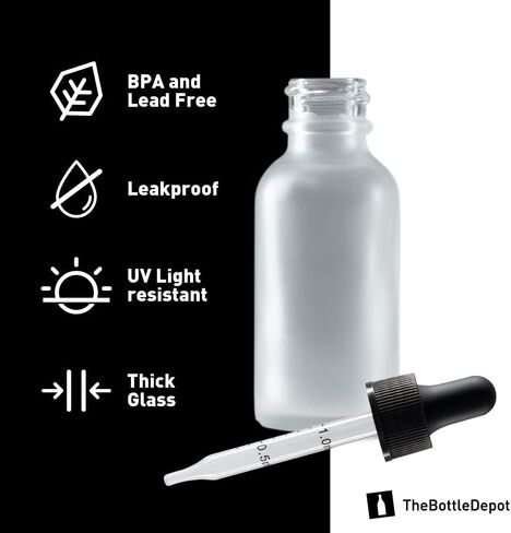 The Bottle Depot - 2 Pack - 1 oz Glass Bottle with Dropper - Clear Frosted - 20-400 Neck Finish - Boston Round Bottles - Leakproof Essential Oils Bottles in Saudi Arabia