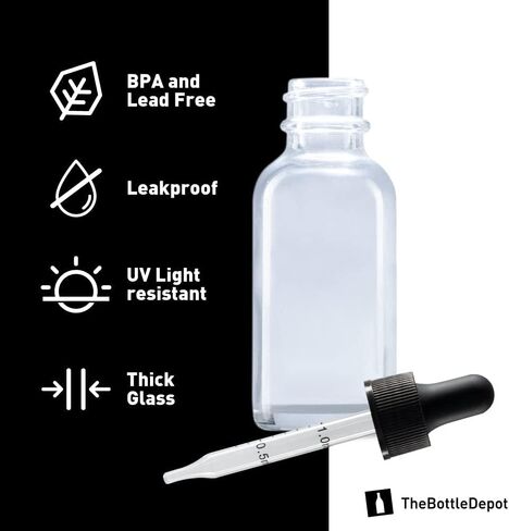 The Bottle Depot - 2 Pack - 1 oz Glass Bottle with Dropper - Clear Frosted - 20-400 Neck Finish - Boston Round Bottles - Leakproof Essential Oils Bottles in Saudi Arabia