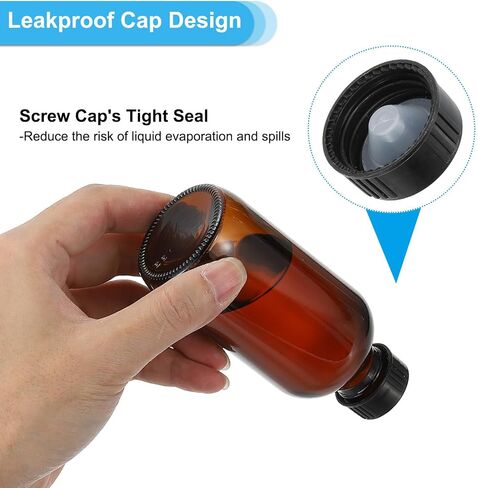 PATIKIL 8oz(240ml) Glass Sample Bottles, 12Pcs Round Bottle Dispensing Bottles with Black Poly Cone Cap, 24Pcs Labels for Reagent Liquids, Essential Oils, Perfume, Amber in Saudi Arabia