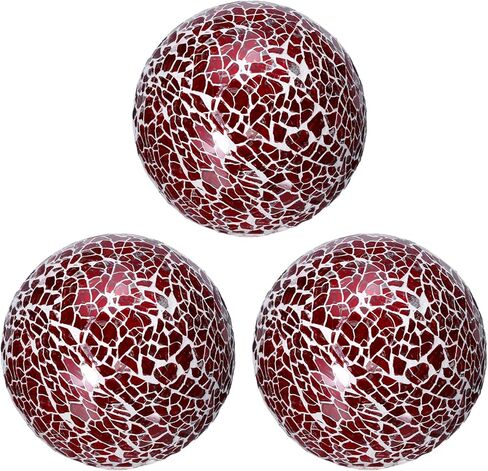 uxcell 3Pcs Decorative Glass Balls 3.15 Inch Orbs Centerpiece Balls Mosaic Glass Ball Sphere for Decor Bowls Vases Dining Table Party, Red in Saudi Arabia