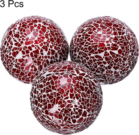 uxcell 3Pcs Decorative Glass Balls 3.15 Inch Orbs Centerpiece Balls Mosaic Glass Ball Sphere for Decor Bowls Vases Dining Table Party, Red in Saudi Arabia