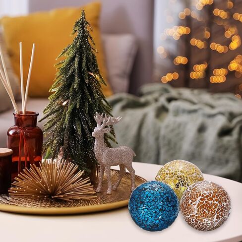 uxcell 3Pcs Decorative Glass Balls 3.15 Inch Orbs Centerpiece Balls Mosaic Glass Ball Sphere for Decor Bowls Vases Dining Table Party, Red in Saudi Arabia
