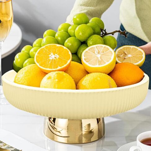 Fruit Bowl for Kitchen Counter, Ceramic Decorative Bowl for Modern Home Decor, 11" Large Pedestal Bowl for Table Décor, Fruit, Vegetables, Bread (White) in Saudi Arabia