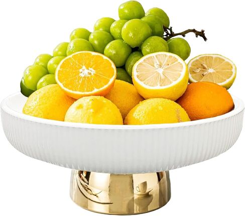 Fruit Bowl for Kitchen Counter, Ceramic Decorative Bowl for Modern Home Decor, 11" Large Pedestal Bowl for Table Décor, Fruit, Vegetables, Bread (White) in Saudi Arabia