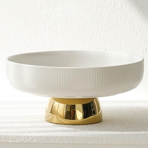 Fruit Bowl for Kitchen Counter, Ceramic Decorative Bowl for Modern Home Decor, 11" Large Pedestal Bowl for Table Décor, Fruit, Vegetables, Bread (White) in Saudi Arabia
