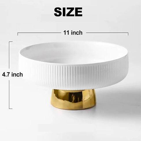 Fruit Bowl for Kitchen Counter, Ceramic Decorative Bowl for Modern Home Decor, 11" Large Pedestal Bowl for Table Décor, Fruit, Vegetables, Bread (White) in Saudi Arabia