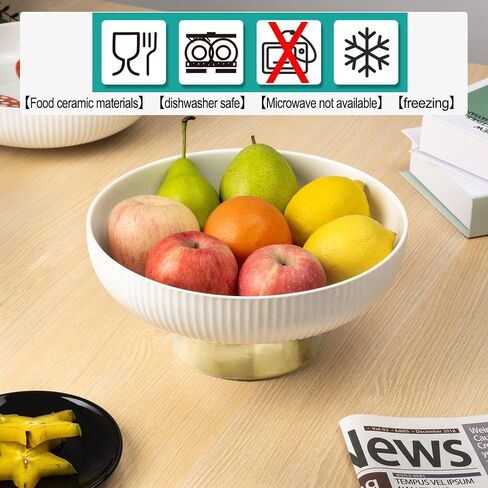 Fruit Bowl for Kitchen Counter, Ceramic Decorative Bowl for Modern Home Decor, 11" Large Pedestal Bowl for Table Décor, Fruit, Vegetables, Bread (White) in Saudi Arabia