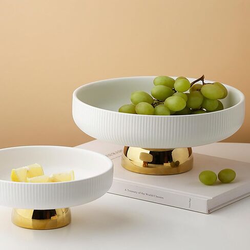 Fruit Bowl for Kitchen Counter, Ceramic Decorative Bowl for Modern Home Decor, 11" Large Pedestal Bowl for Table Décor, Fruit, Vegetables, Bread (White) in Saudi Arabia