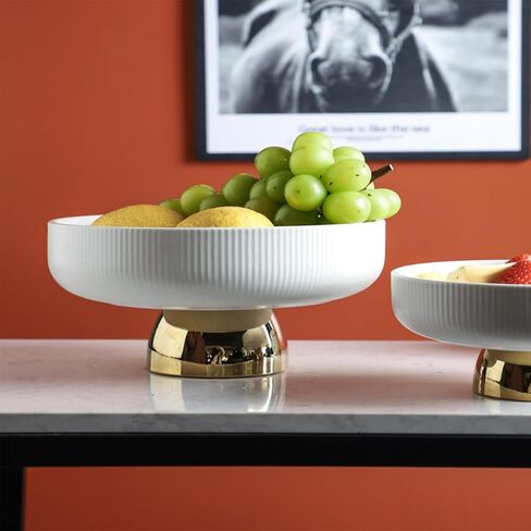Fruit Bowl for Kitchen Counter, Ceramic Decorative Bowl for Modern Home Decor, 11" Large Pedestal Bowl for Table Décor, Fruit, Vegetables, Bread (White) in Saudi Arabia