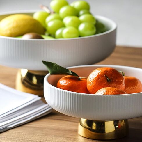 Fruit Bowl for Kitchen Counter, Ceramic Decorative Bowl for Modern Home Decor, 11" Large Pedestal Bowl for Table Décor, Fruit, Vegetables, Bread (White) in Saudi Arabia